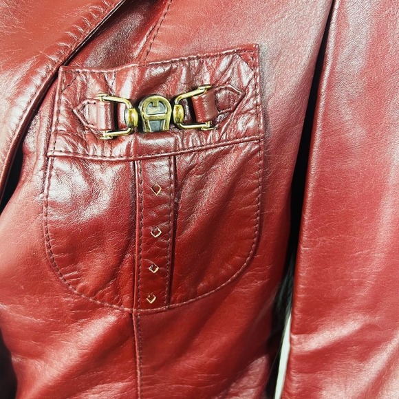 Vintage 70s Etienne Aigner Burgundy Wine Red Leather Blazer Jacket Size 10 Retro - Picture 11 of 12
